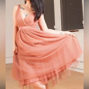 Express Dusty Rose Lace Midi Dress with Spaghetti Straps size 2